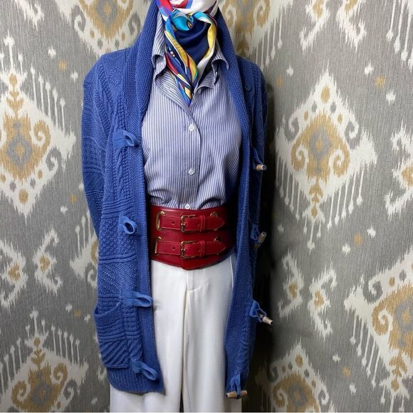 Ralph Lauren Sun Fade Blue Cotton Nautical Inspired Toggle Cardigan Sweater - Picture 9 of 16